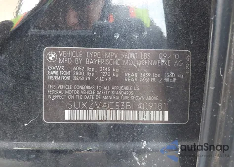 2011 BMW X5 xDrive35I/xDrive35I Premium/xDrive35I Sport Activity z USA, uszkodzony, nr VIN 5UXZV4C53BL409181